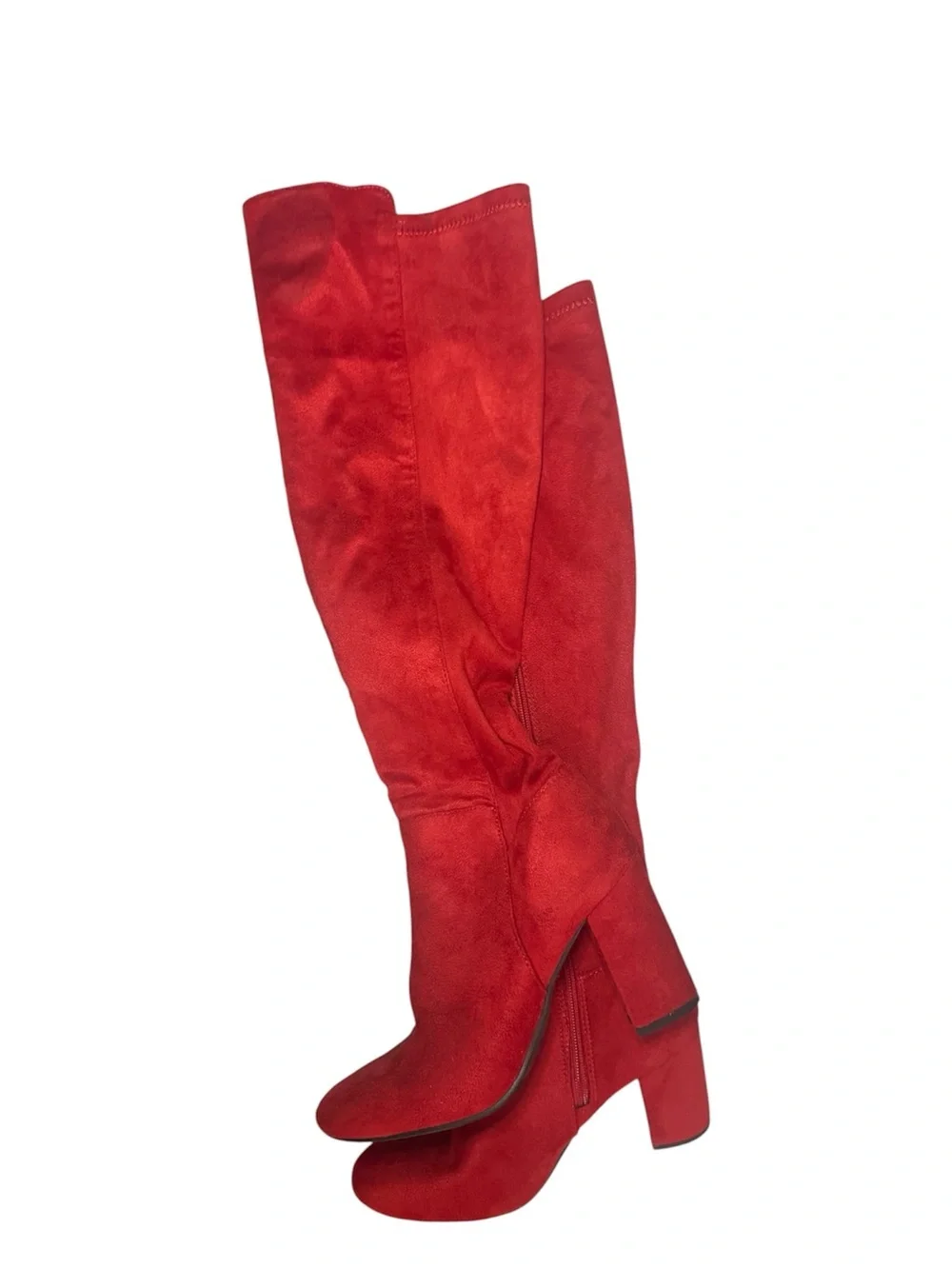 Top Moda Red Women's Faux Suede Block Heel Knee High Boot Size 7